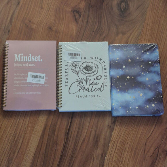 3 Aesthetic Cute Spiral Notebooks Total 484 Pages Stars Inspirtational Psalm S17 - Picture 1 of 5